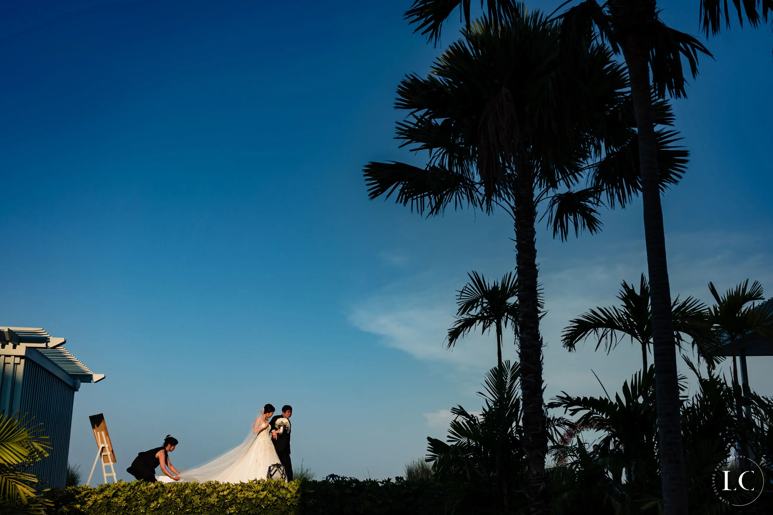 Night photo of bride and groom
