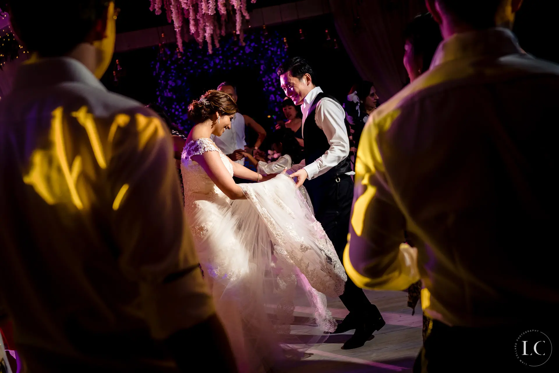 Bride and groom at wedding reception